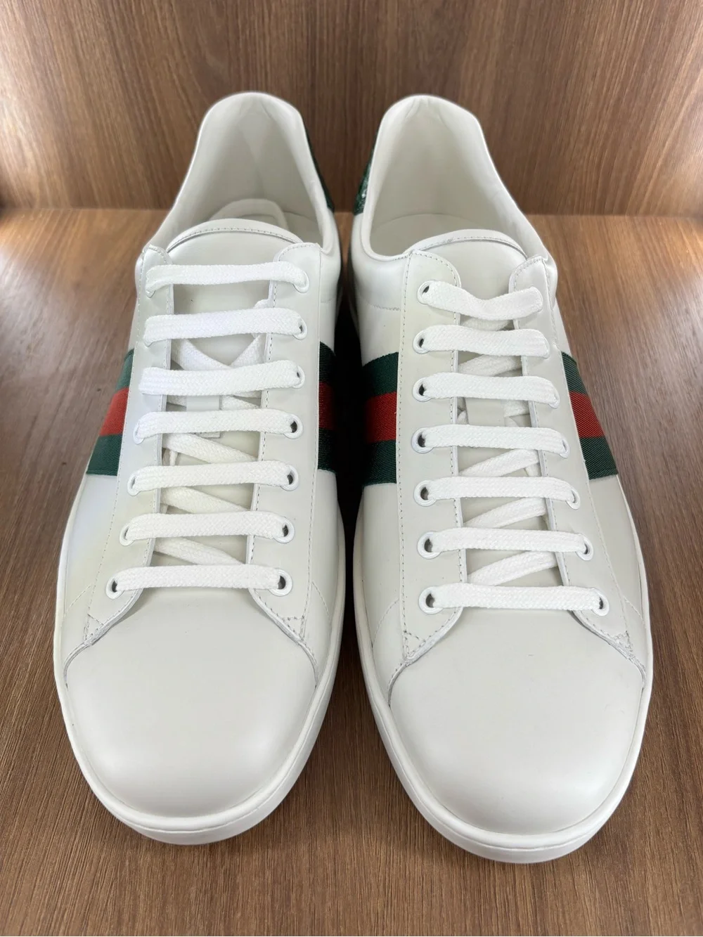 Gucci Ace Web Stripe Leather Sneakers White Green Men’s Gucci 12 US 12.5 New